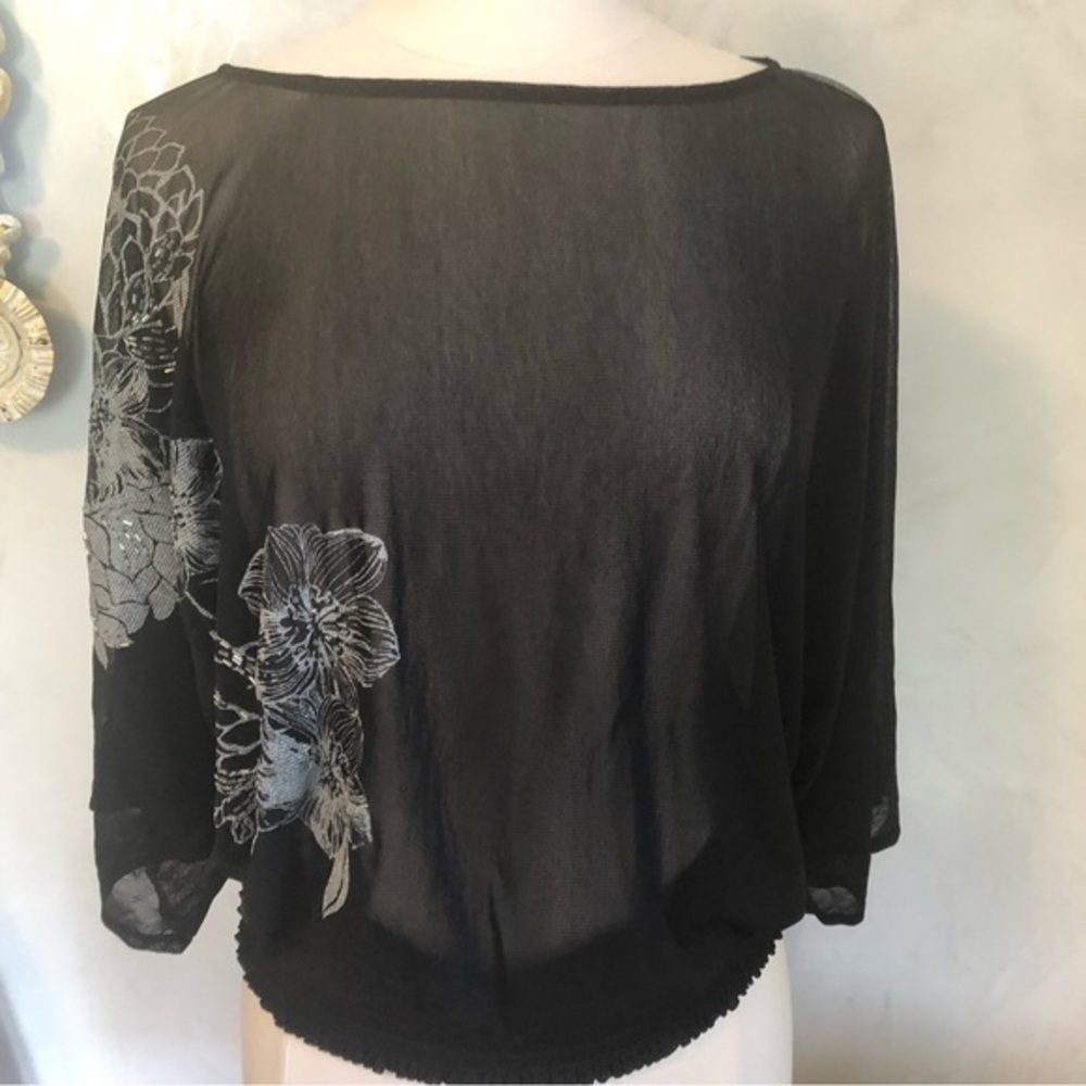 New York & Company Sheer black blouse with butterfly sleeves size Medium